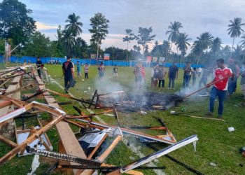 Ricuh di Turnamen Sepak Bola Aceh Utara, Spanduk Sponsor Dibakar