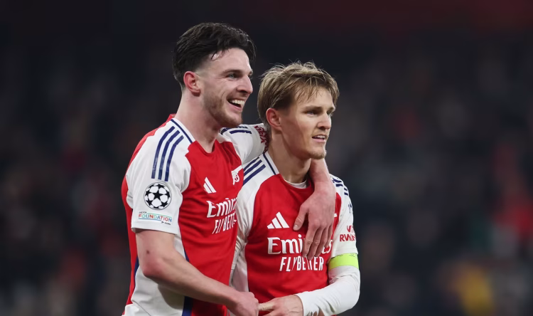 Declan Rice dan Martin Odegaard.